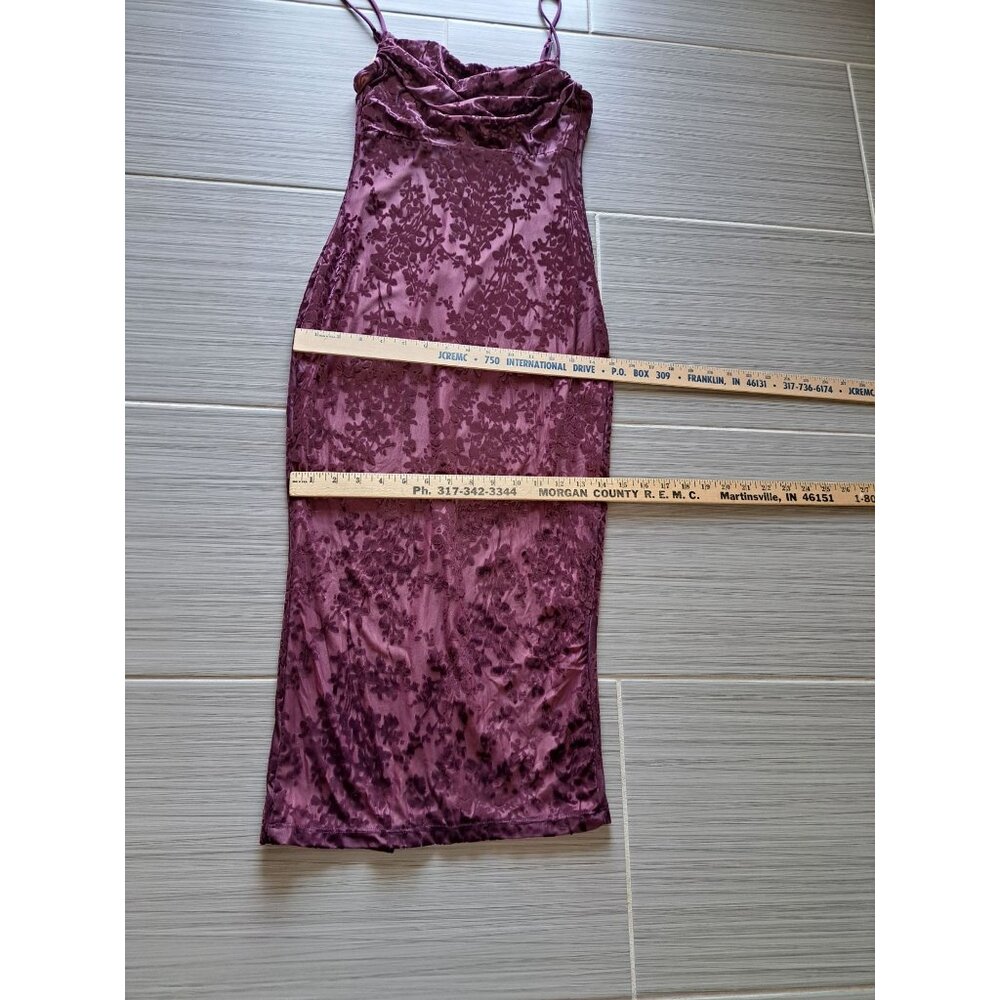 Y2K Purple Velvet Burnout Floral Dress Windsor Cowl Neckline Spaghetti Straps M - Picture 13 of 15